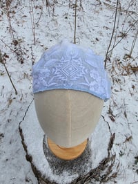 Image 3 of Blue Tiedye & Embroidered, Upcycled linen Covering 