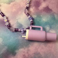 Image 3 of Purple Stanley Cup Kandi Necklace Chapstick Holder