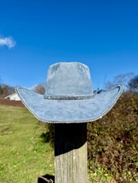 Image 2 of “Denim and Diamonds” Rhinestone Cowboy Hat, Covered Suede Heart Shaped Bedazzled Hats