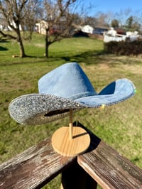 Image 1 of “Denim and Diamonds” Rhinestone Cowboy Hat, Covered Suede Heart Shaped Bedazzled Hats