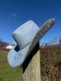 Image 4 of “Denim and Diamonds” Rhinestone Cowboy Hat, Covered Suede Heart Shaped Bedazzled Hats