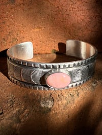 Image 1 of WL&A Handmade Ingot Old Style Peruvian Pink Opal Waves Cuff - Size 7" to 7.5" Wrist