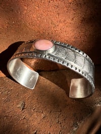 Image 4 of WL&A Handmade Ingot Old Style Peruvian Pink Opal Waves Cuff - Size 7" to 7.5" Wrist