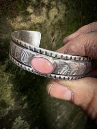 Image 2 of WL&A Handmade Ingot Old Style Peruvian Pink Opal Waves Cuff - Size 7" to 7.5" Wrist