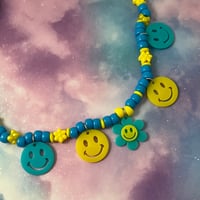 Image 2 of Blue Yellow Smiley Face Daisy Kandi Necklace