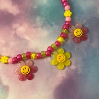 Image 2 of Pink Yellow Smiley Triple Daisy Kandi Necklace