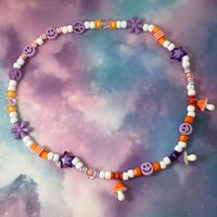 Image 1 of Purple Orange Triple Mushroom Kandi Necklace