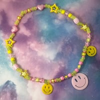 Image 1 of Pink Yellow Smiley Faces Kandi Necklace