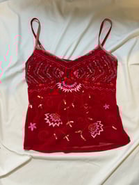 Image 3 of Vintage 2000s Next micromesh red sequin embroidered cami top