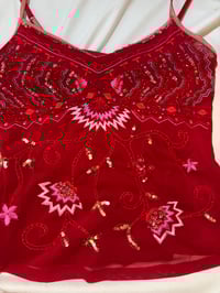 Image 5 of Vintage 2000s Next micromesh red sequin embroidered cami top