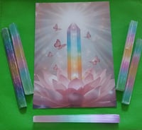 Image 1 of Rare Rainbow Aura Selenite Wand Joy -Light Activation -Energetic Clarity