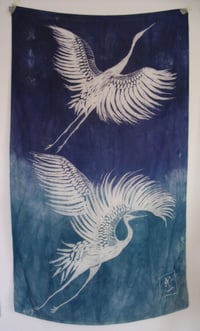 Cranes Flying in Blue