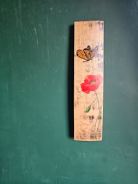 Image 2 of Wild red poppy & monarch butterfly, Scottish Stave Art.