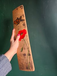 Image 4 of Wild red poppy & monarch butterfly, Scottish Stave Art.