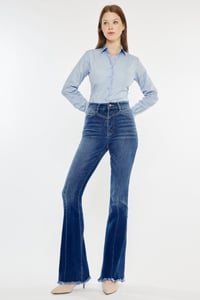 Image 1 of  Western HIGH RISE FRAYED HEM FLARE JEANS