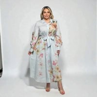 Blue Floral Linen Blend Dress