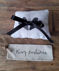Image 2 of Ring Cushion - Handmade Black Heart Design in vintage linen 