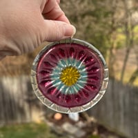 Image 2 of Fused Glass Yellow/Blue/Fuschia Mandala Sun Catcher