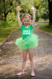 Image 1 of Lucky Charm Fluffy Tutu Leotard Green Bodysuit Leotard Girl’s St. Patrick’s Day Tulle Dress 