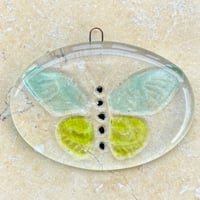 Image 1 of Fused Glass Blue/Green Butterfly Sun Catcher