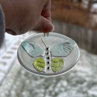 Image 2 of Fused Glass Blue/Green Butterfly Sun Catcher
