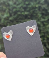Image 6 of Made to order in 2- 3 weeks - Sterling Silver hammered heart stud Earrings with Carnelian Gemstones 