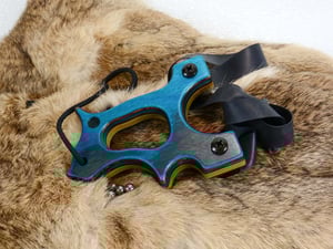 Image of Wooden Sling Shot, The Hooligan, Dark Aqua Spectraply, OOAK handmade Catapult, OTF Slingshot