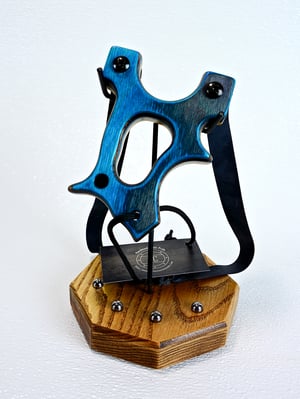 Image of Wooden Sling Shot, The Hooligan, Dark Aqua Spectraply, OOAK handmade Catapult, OTF Slingshot
