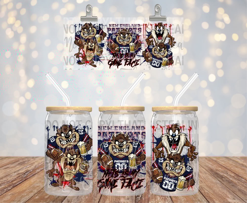 Image of New England Patriots Taz This Is My Game Face Uv Dtf Wrap Double Sided  1023