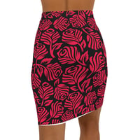 Image 2 of Red Floral Pencil Skirt — Women's Mid‑Waist Bodycon Skirt (All‑Over Print)