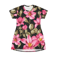 Image 1 of Floral Pink Magnolia T-Shirt Dress — All-Over Print