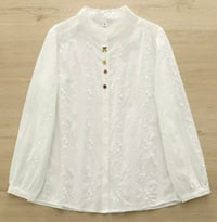 Image 1 of Embroidered White Cotton Blouse with Cherry Buttons