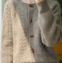 Image 1 of Merino Wool Cable Knit Cardigan – Camel 