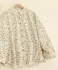Image 2 of Beige Floral Blouse with Lace Collar