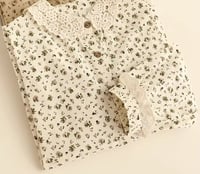 Image 1 of Beige Floral Blouse with Lace Collar