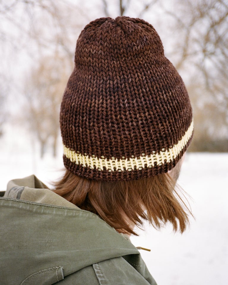 Striped Easy Beanie - Chocolate/ Butter Image 3