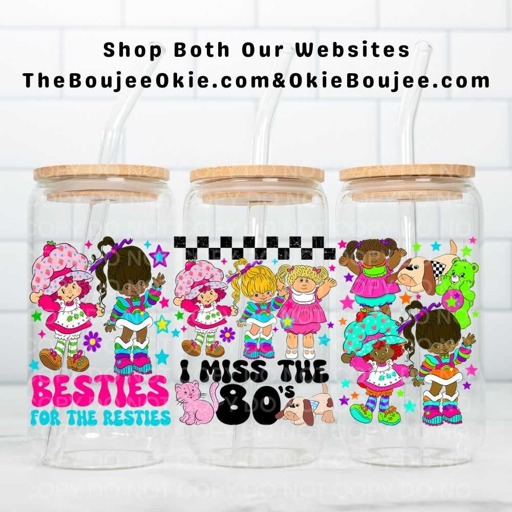 Image of Rainbow Bright Strawberry Shortcake Double-Sided UV DTF Wrap | 16oz Glass Can Tumbler Design W0852