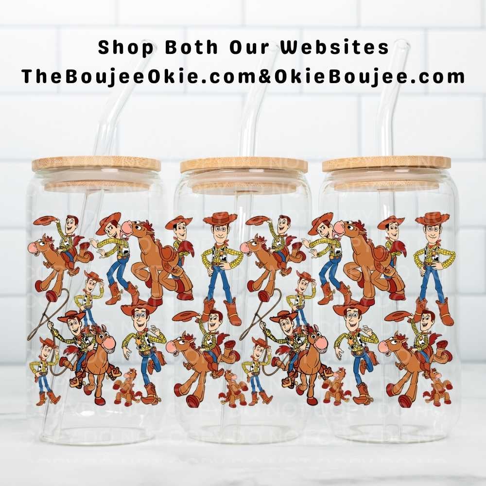 Image of Toy Story Woody Double-Sided UV DTF Wrap | 16oz Glass Can Tumbler Design W0846