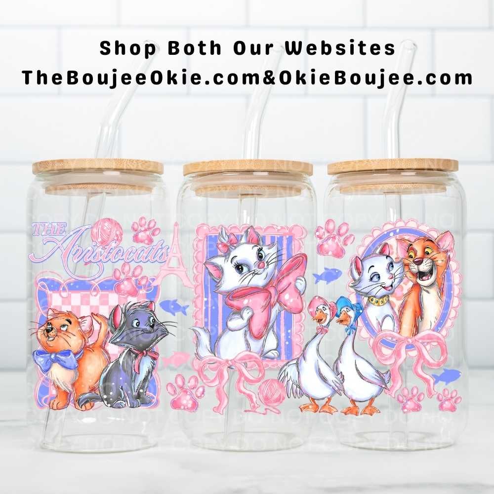 Image of The Aristocats Double-Sided UV DTF Wrap | 16oz Glass Can Tumbler Design W0845