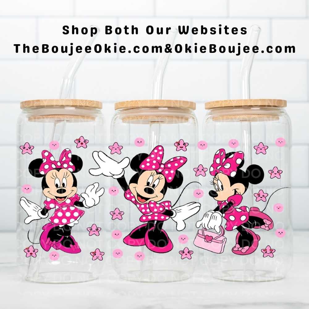 Image of Minnie Mouse Double-Sided UV DTF Wrap | 16oz Glass Can Tumbler Design W0841