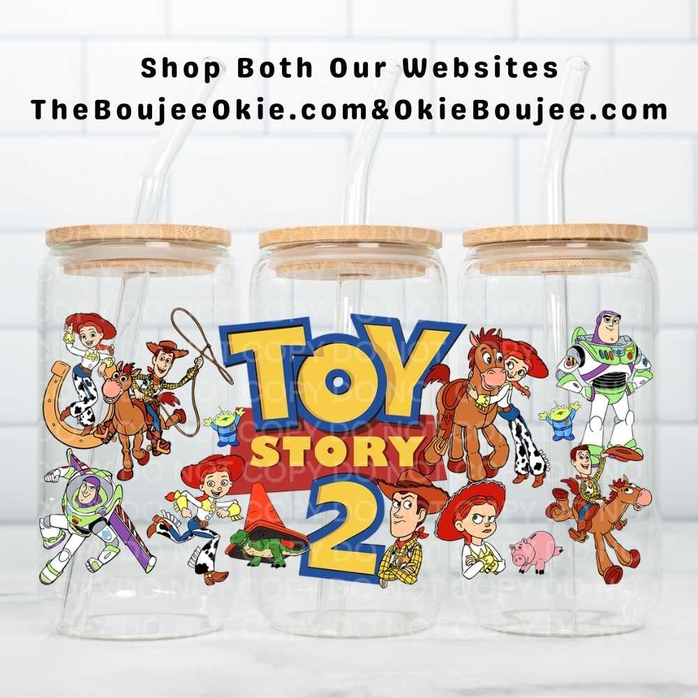Image of Toy Story 2 Double-Sided UV DTF Wrap | 16oz Glass Can Tumbler Design W0836