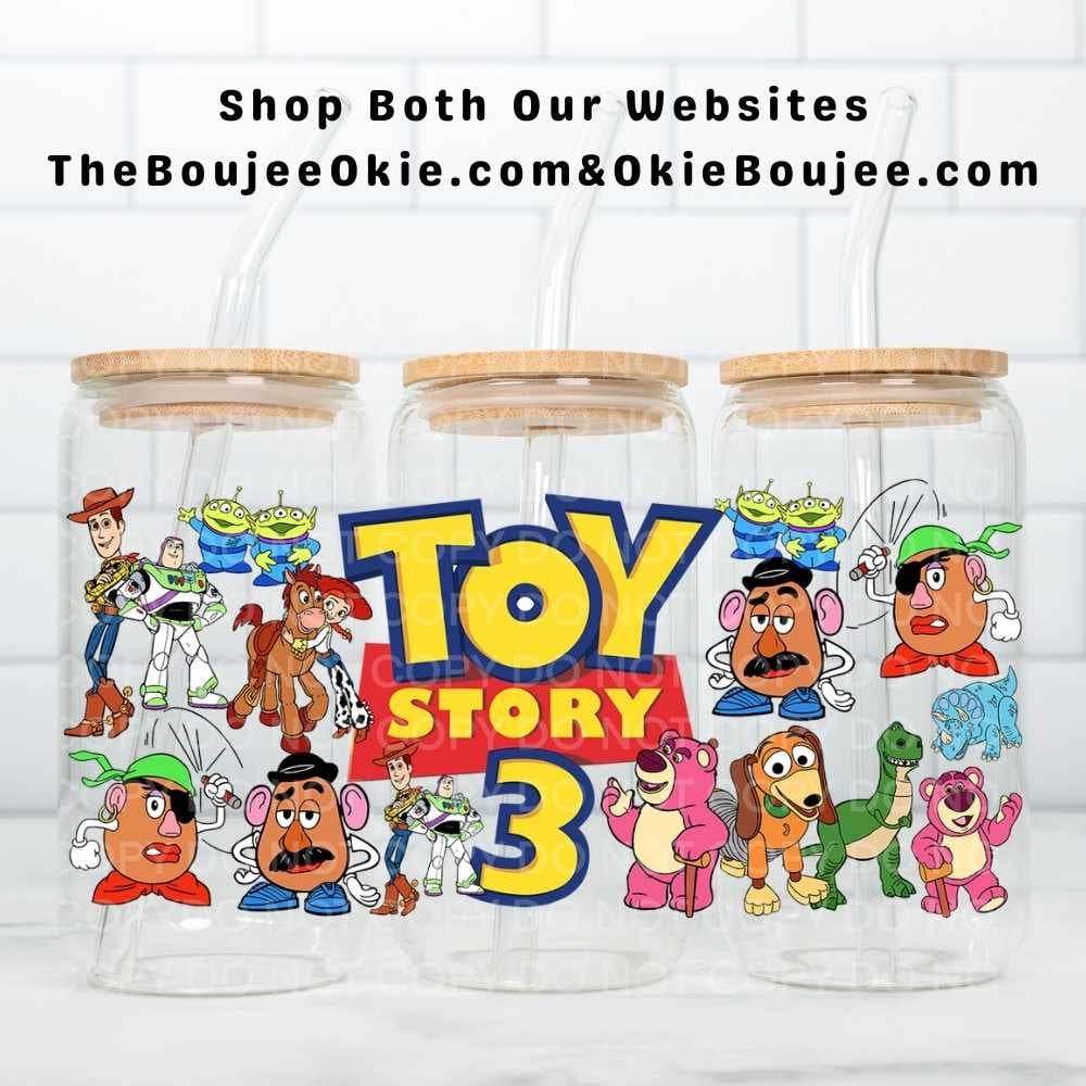Image of Toy Story 3 Double-Sided UV DTF Wrap | 16oz Glass Can Tumbler Design W0834