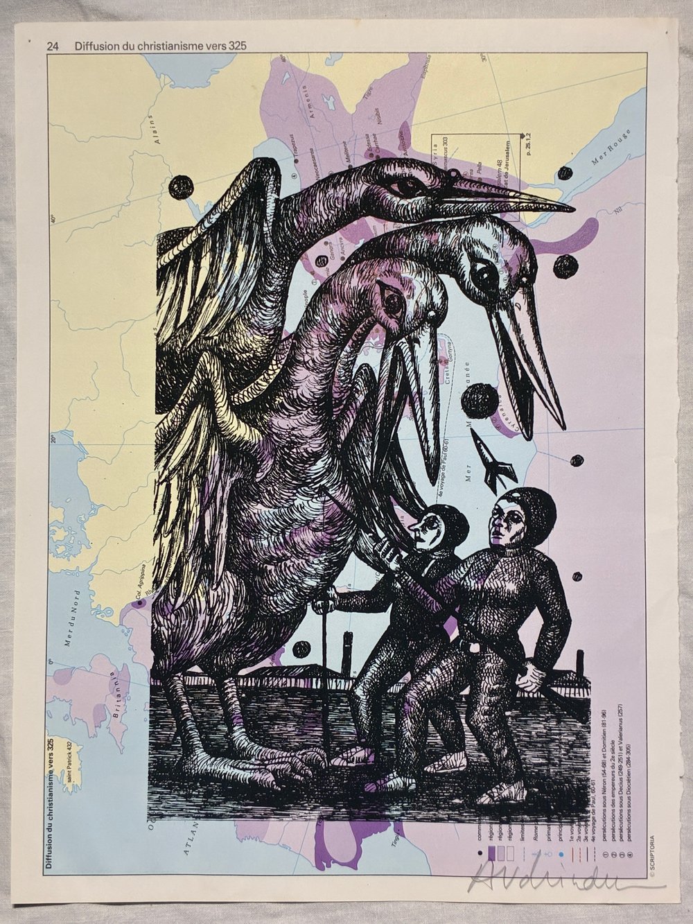 Tirages en sérigraphie de Anne Van Der Linden sur pages d'Atlas