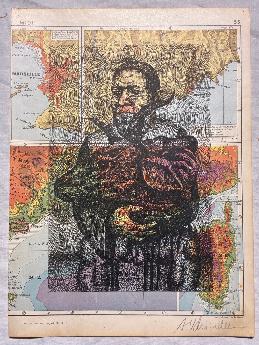 Tirages en sérigraphie de Anne Van Der Linden sur pages d'Atlas