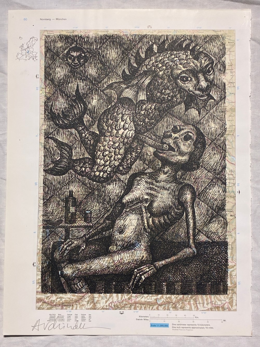 Tirages en sérigraphie de Anne Van Der Linden sur pages d'Atlas