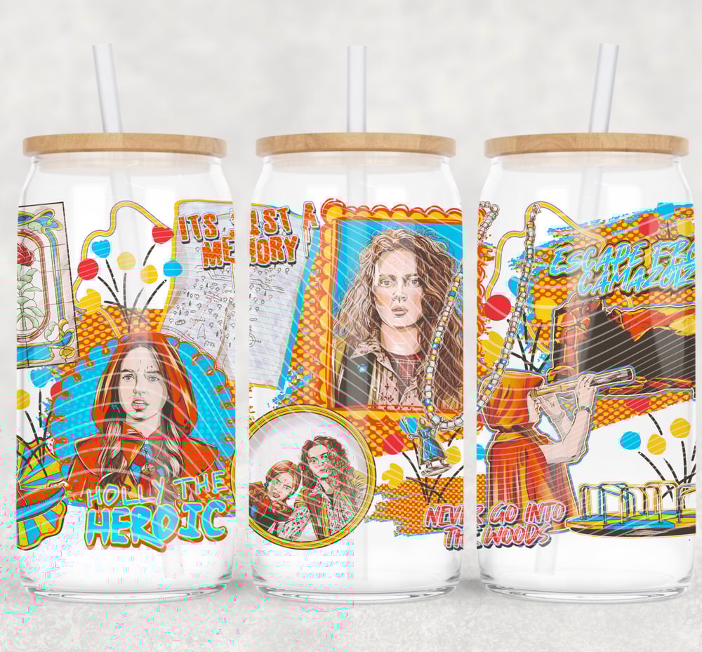 Image of Stranger Things Max & Holly It's Just A Memory UV DTF Wrap | 16oz Glass Can Tumbler Design  W0827