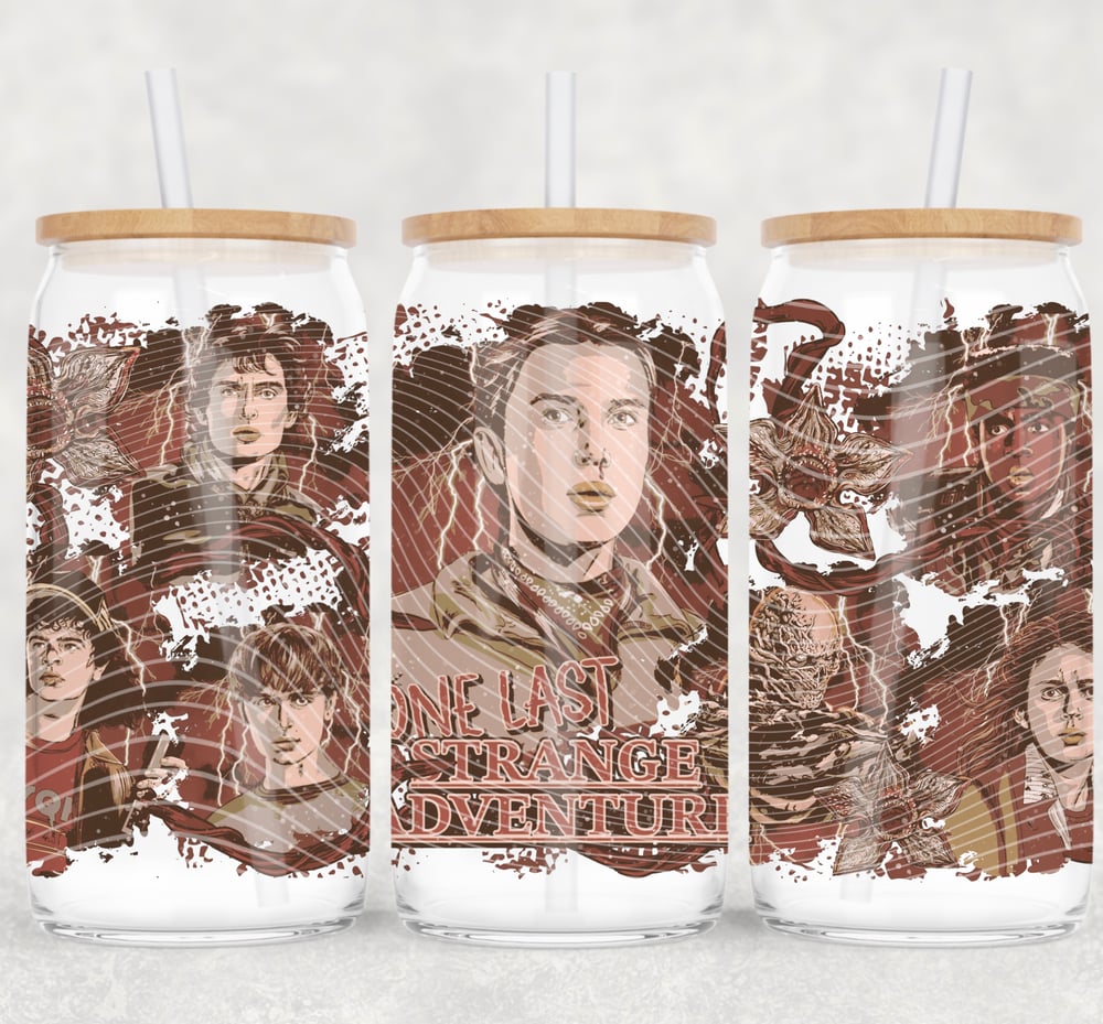 Image of Stranger Things One Last Strange Adventure UV DTF Wrap | 16oz Glass Can Tumbler Design  W0814