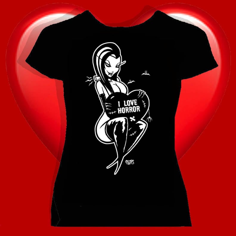 Image of I LOVE HORROR-  WOMANS fitted  babydoll shirt- few leftovers 