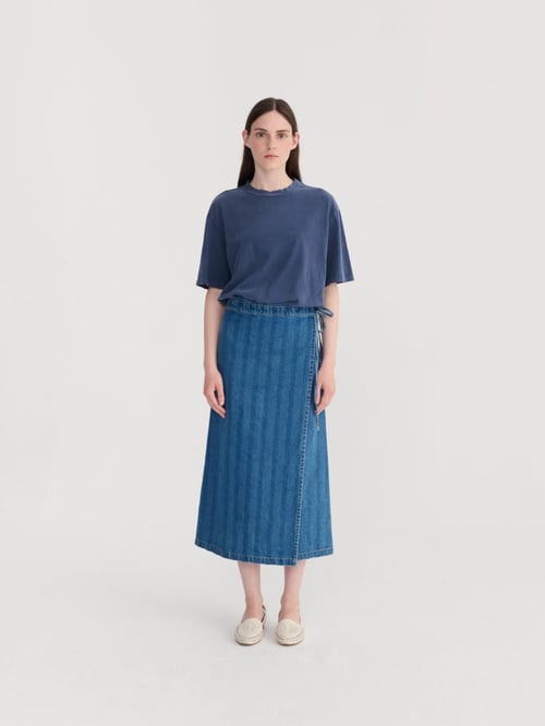 Image of 2-Falda denim rayas Stripe denim wrapped skirt