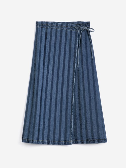 Image of 2-Falda denim rayas Stripe denim wrapped skirt